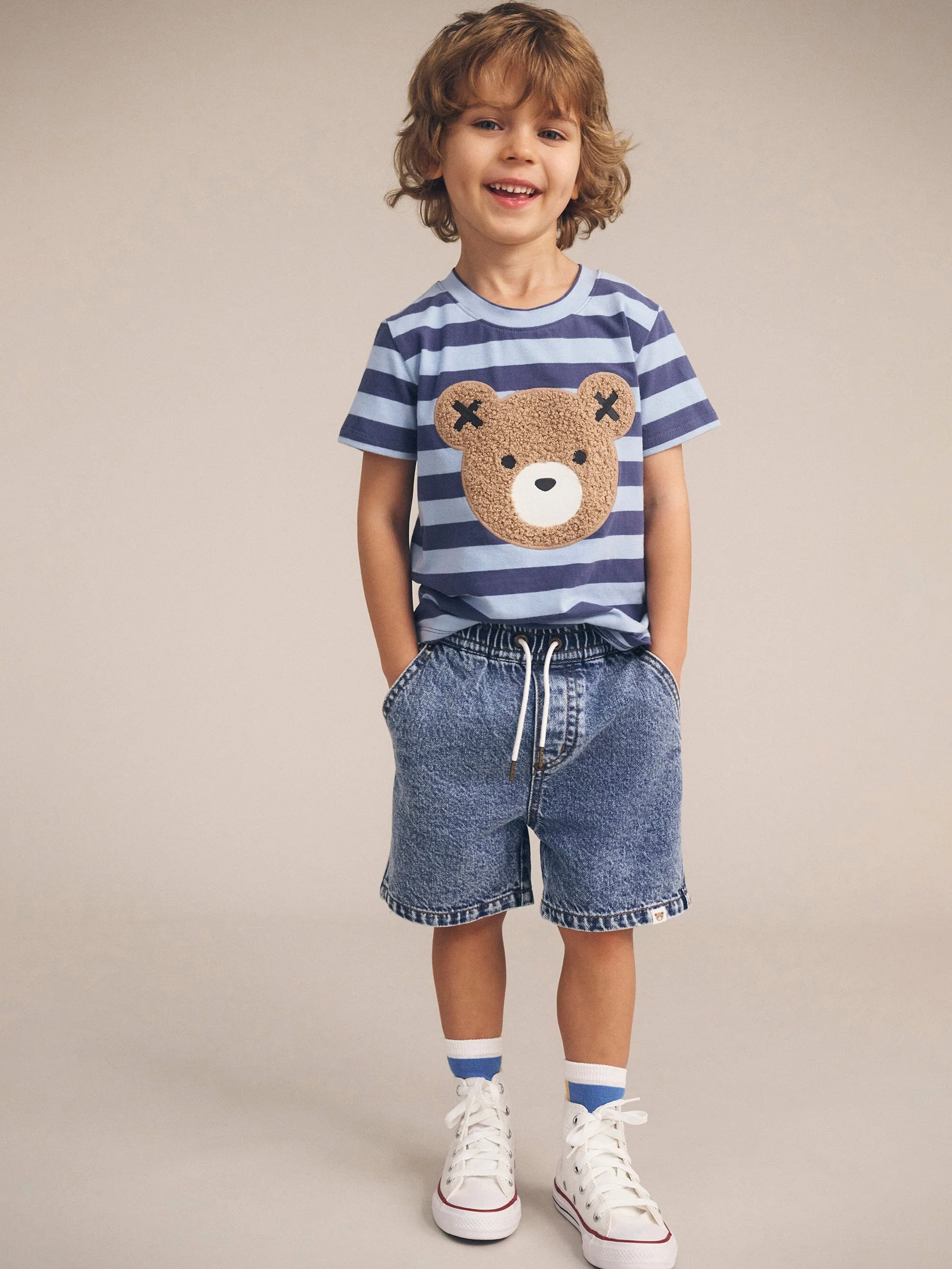 Huxbaby - Furry Hux Blue Stripe Bear T-Shirt - HB2061W25