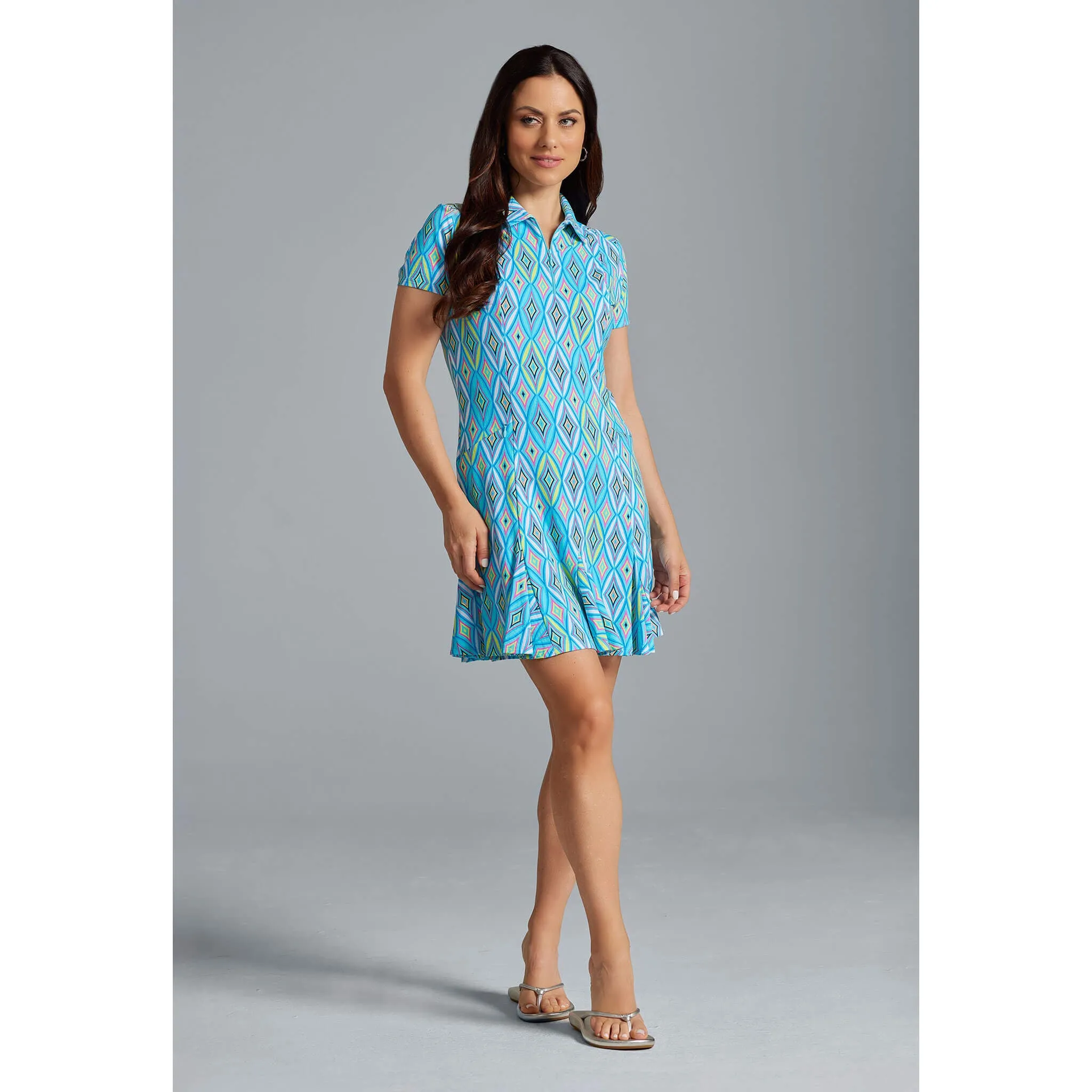 IBKUL Women's Romina Short Sleeve Dress - Seafoam Multi