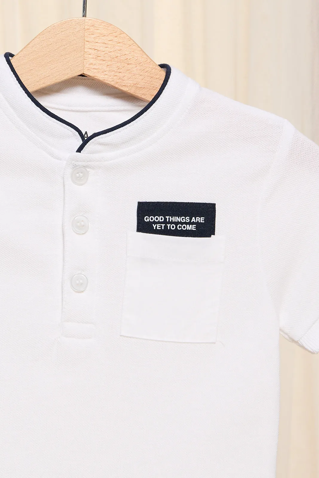 Infant Boys White Mandarin Polo Shirt