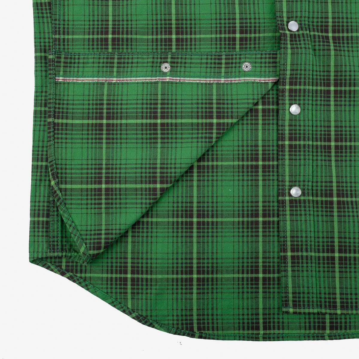 Iron Heart IHSH-386-GRN 5oz Selvedge Short Sleeved Western Shirt - Green Vintage Check