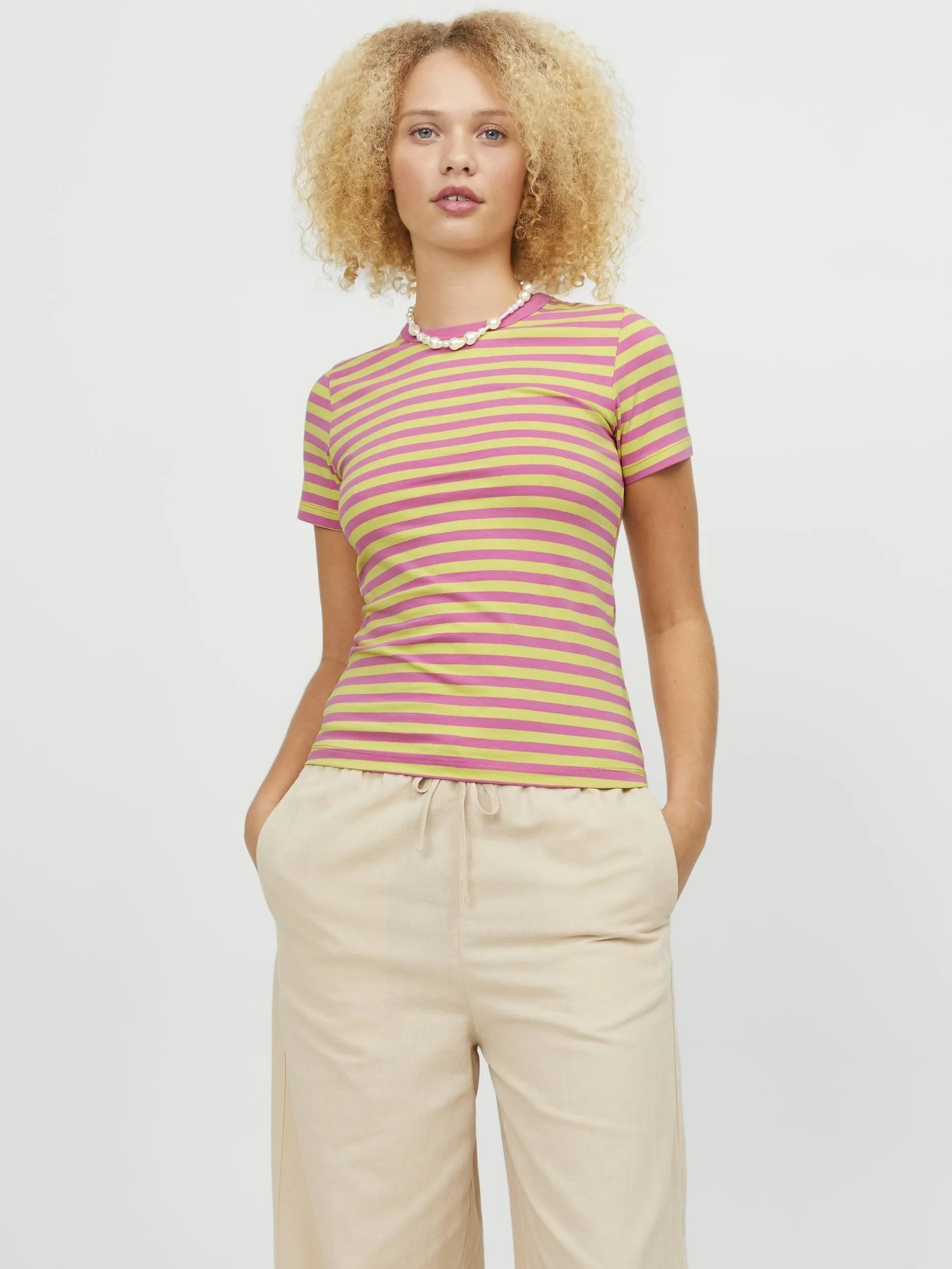 JJXX Gigi Stretch Fit Striped Tee -ROSE