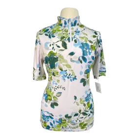Kastel Elbow Sleeve Sun Shirt in Emerald Watercolor Floral - Women's XL