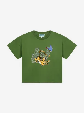 KENZO Boys Tiger Logo T-Shirt in Green