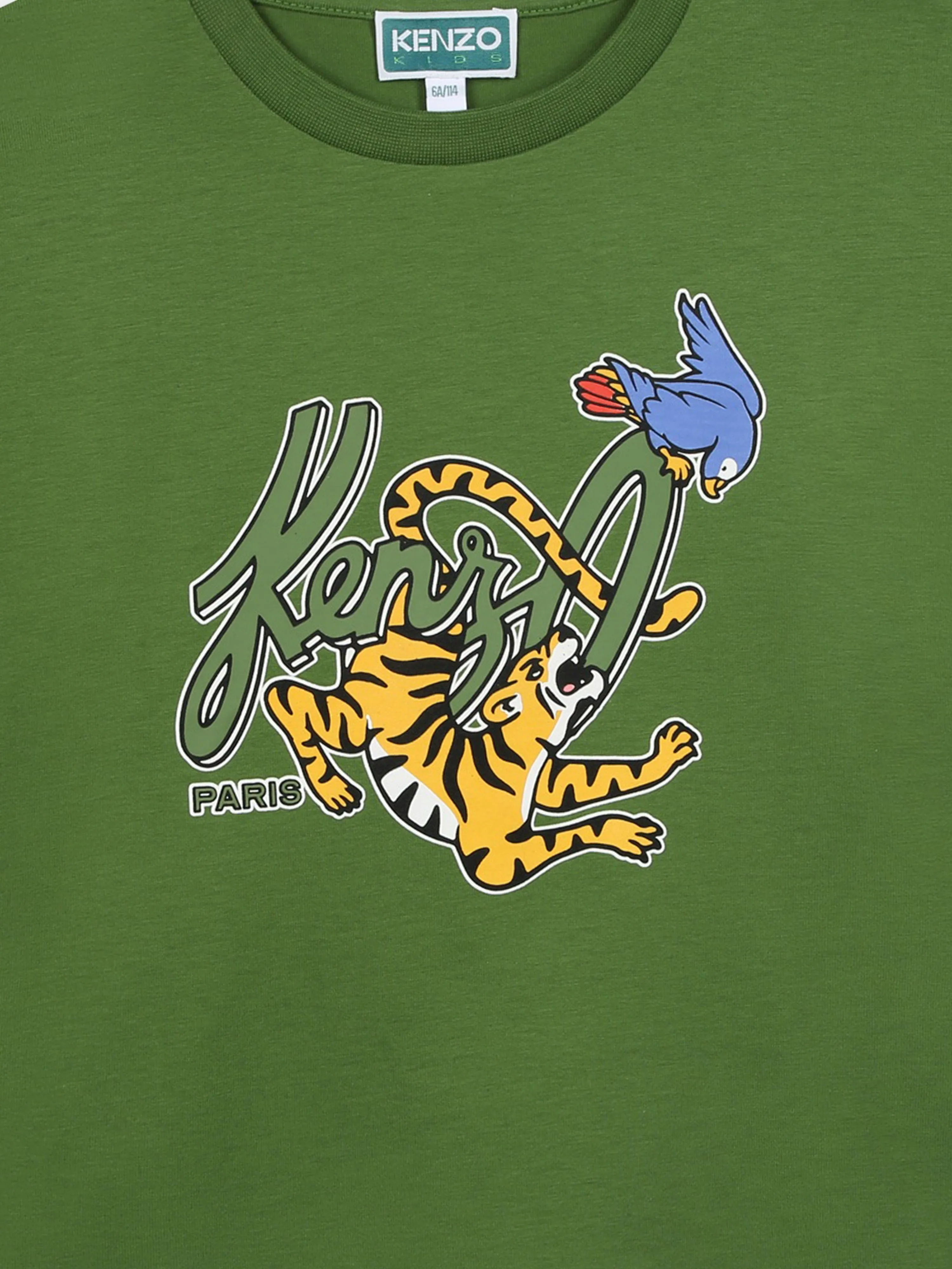 KENZO Boys Tiger Logo T-Shirt in Green