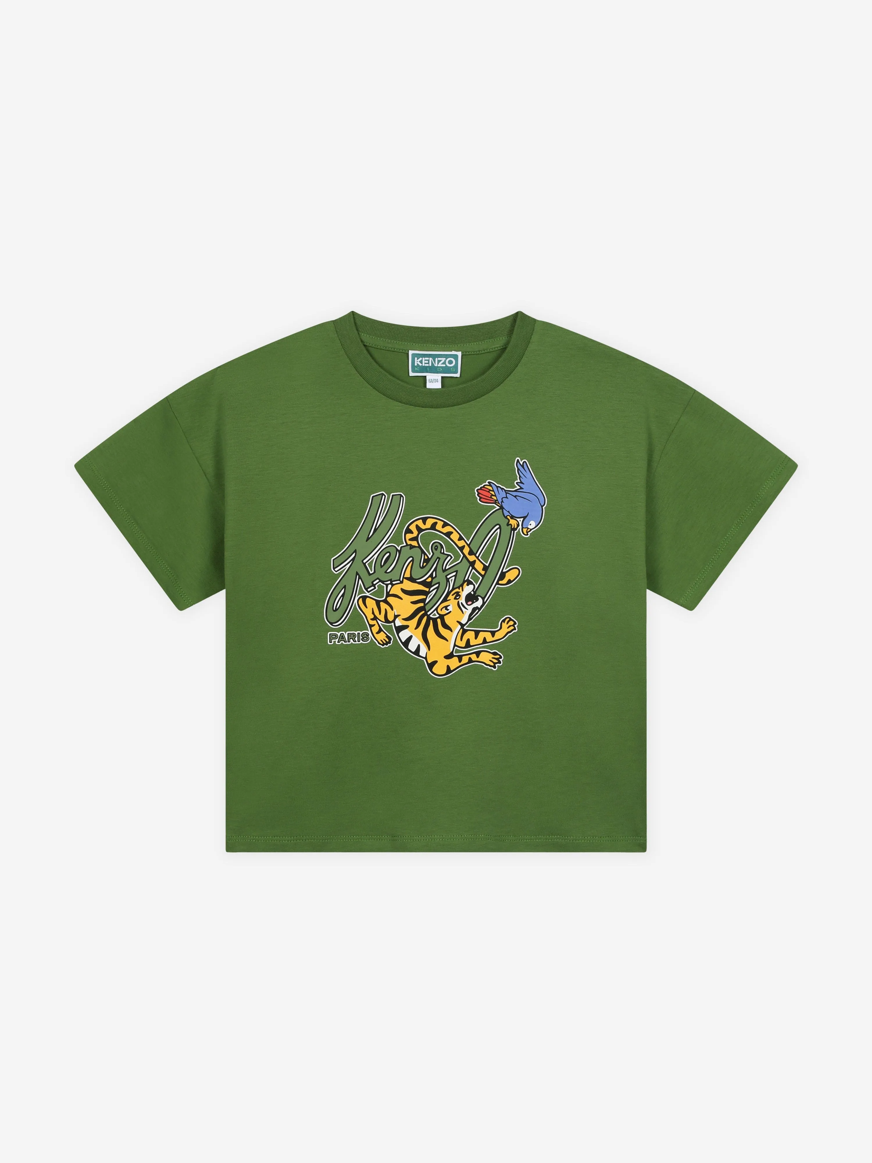 KENZO Boys Tiger Logo T-Shirt in Green