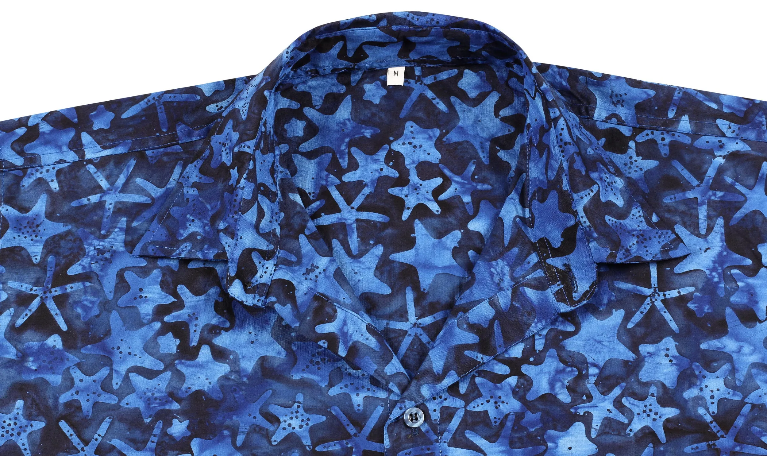 LA LEELA Men's Wear Summer Everyday Essentials Holiday Casual  Shirt 100% NATURAL COTTON  star hand Printed Navy Blue Hawaiian shirt