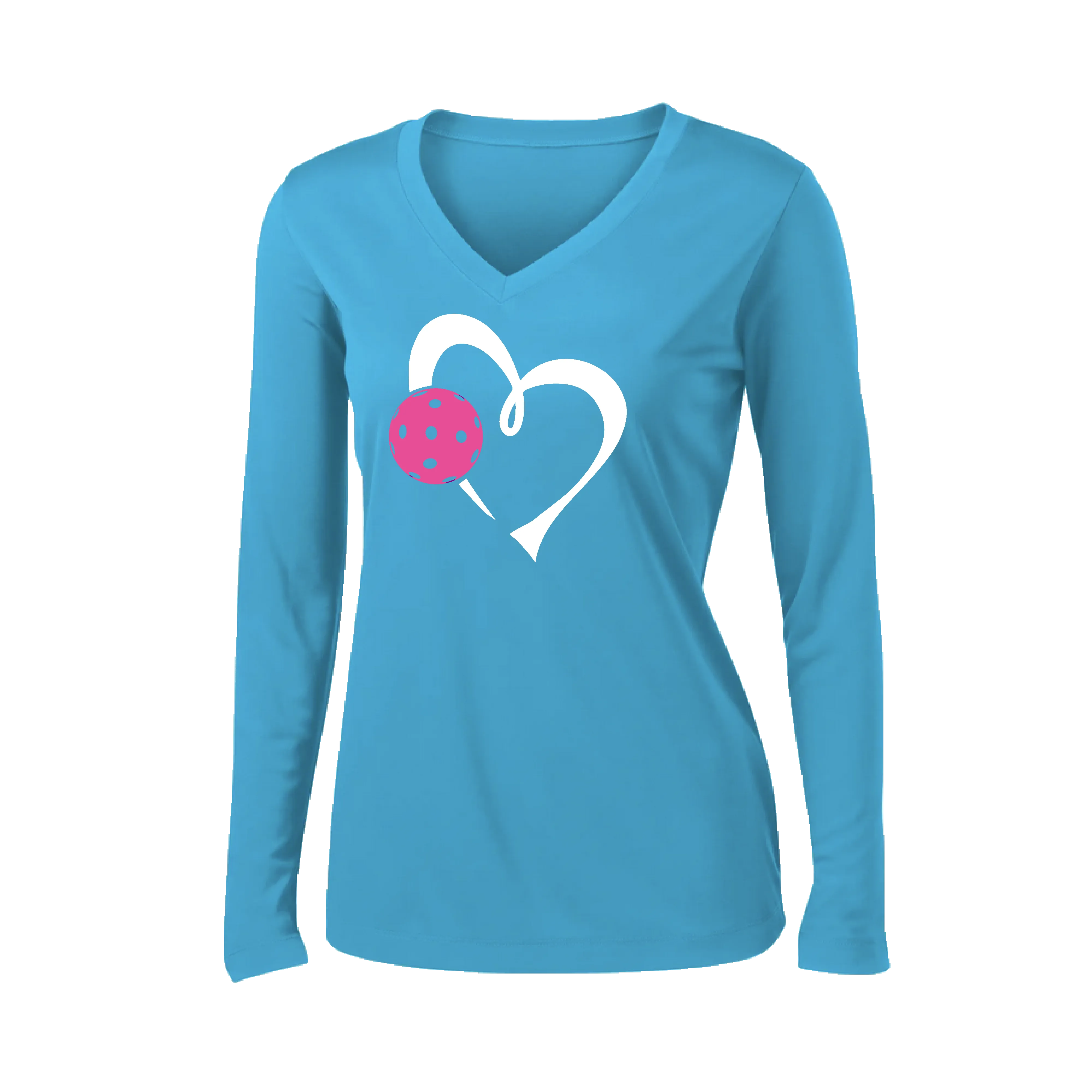 Love Pickleball (Pink) | Women's Long Sleeve V-Neck Pickleball Shirts | 100% Polyester