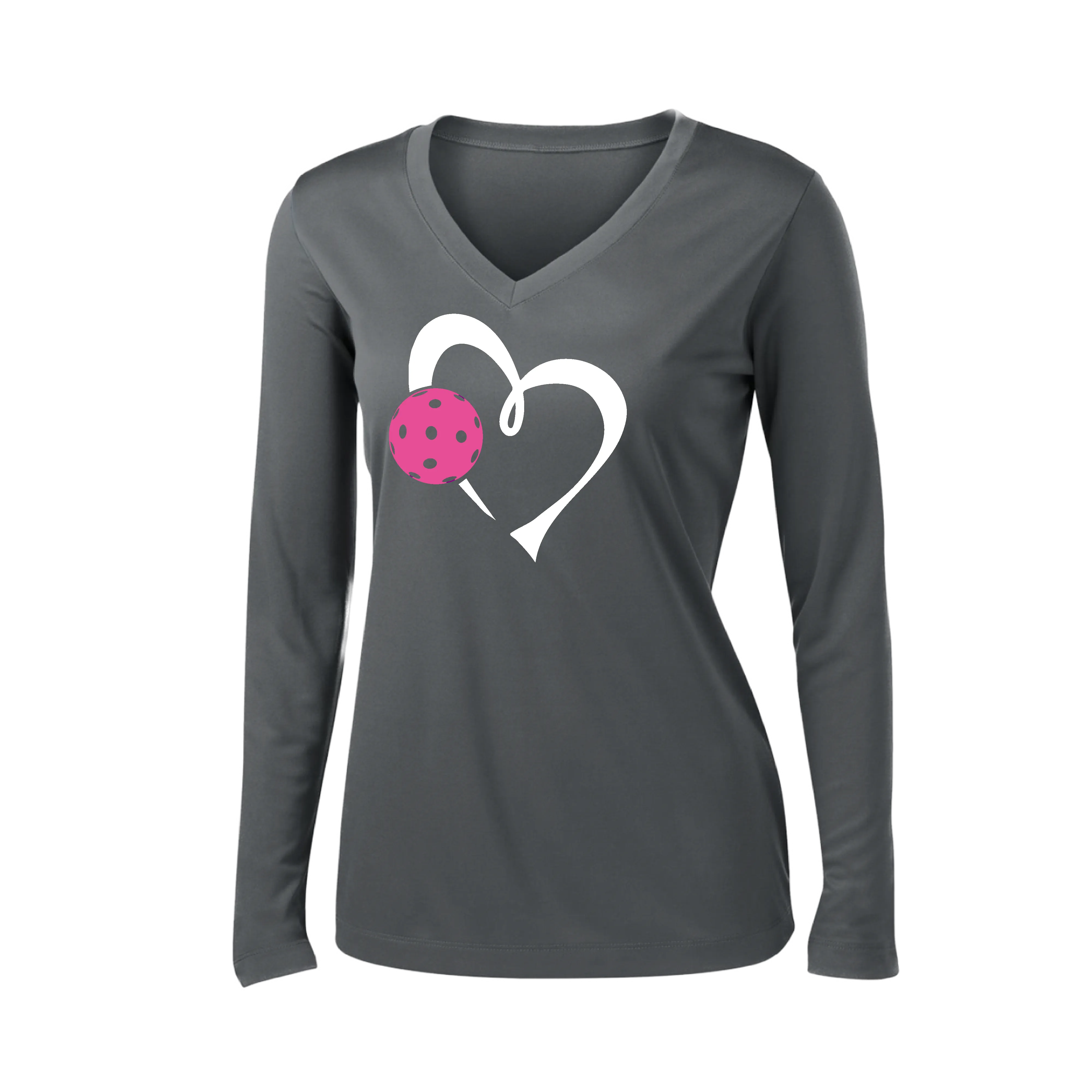 Love Pickleball (Pink) | Women's Long Sleeve V-Neck Pickleball Shirts | 100% Polyester