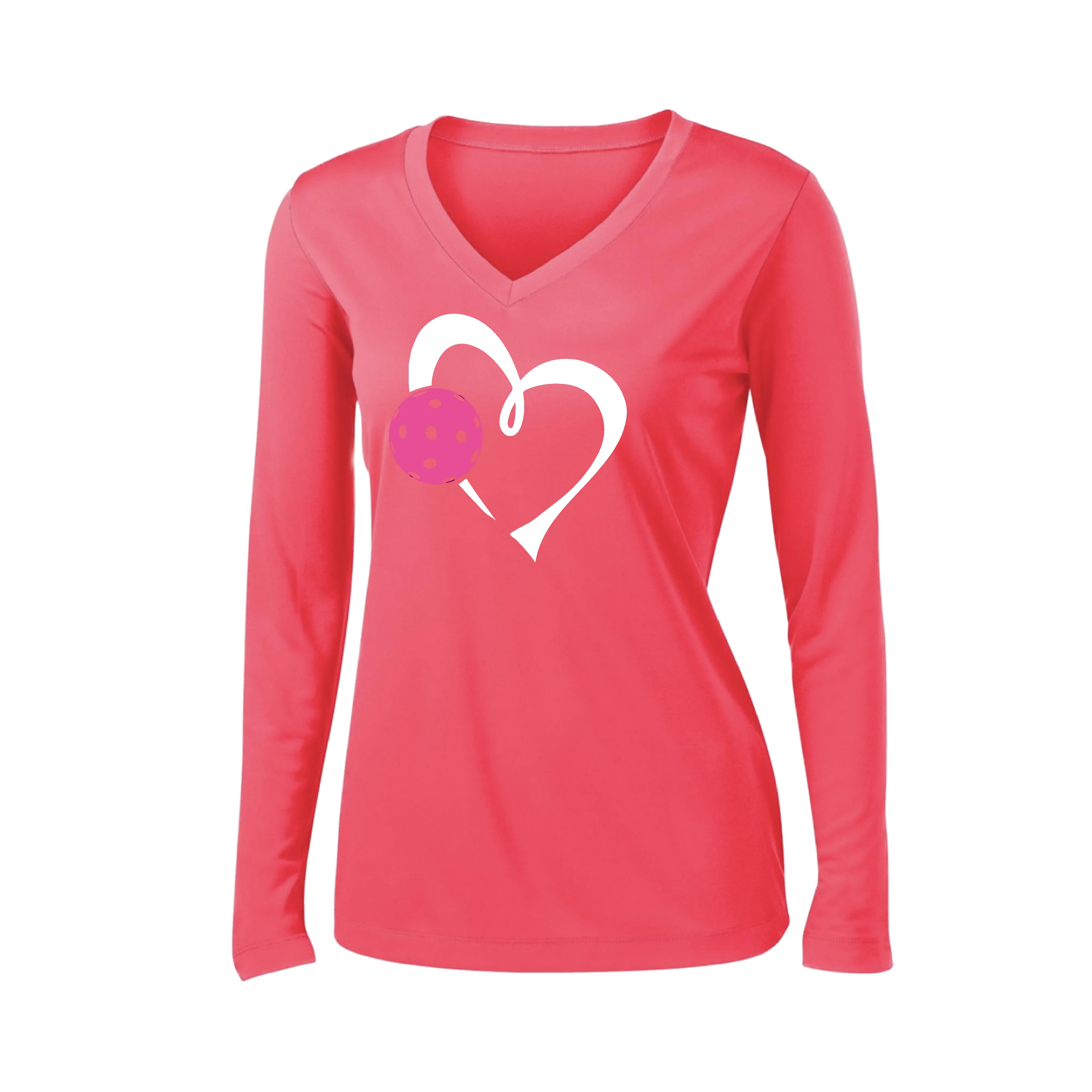 Love Pickleball (Pink) | Women's Long Sleeve V-Neck Pickleball Shirts | 100% Polyester