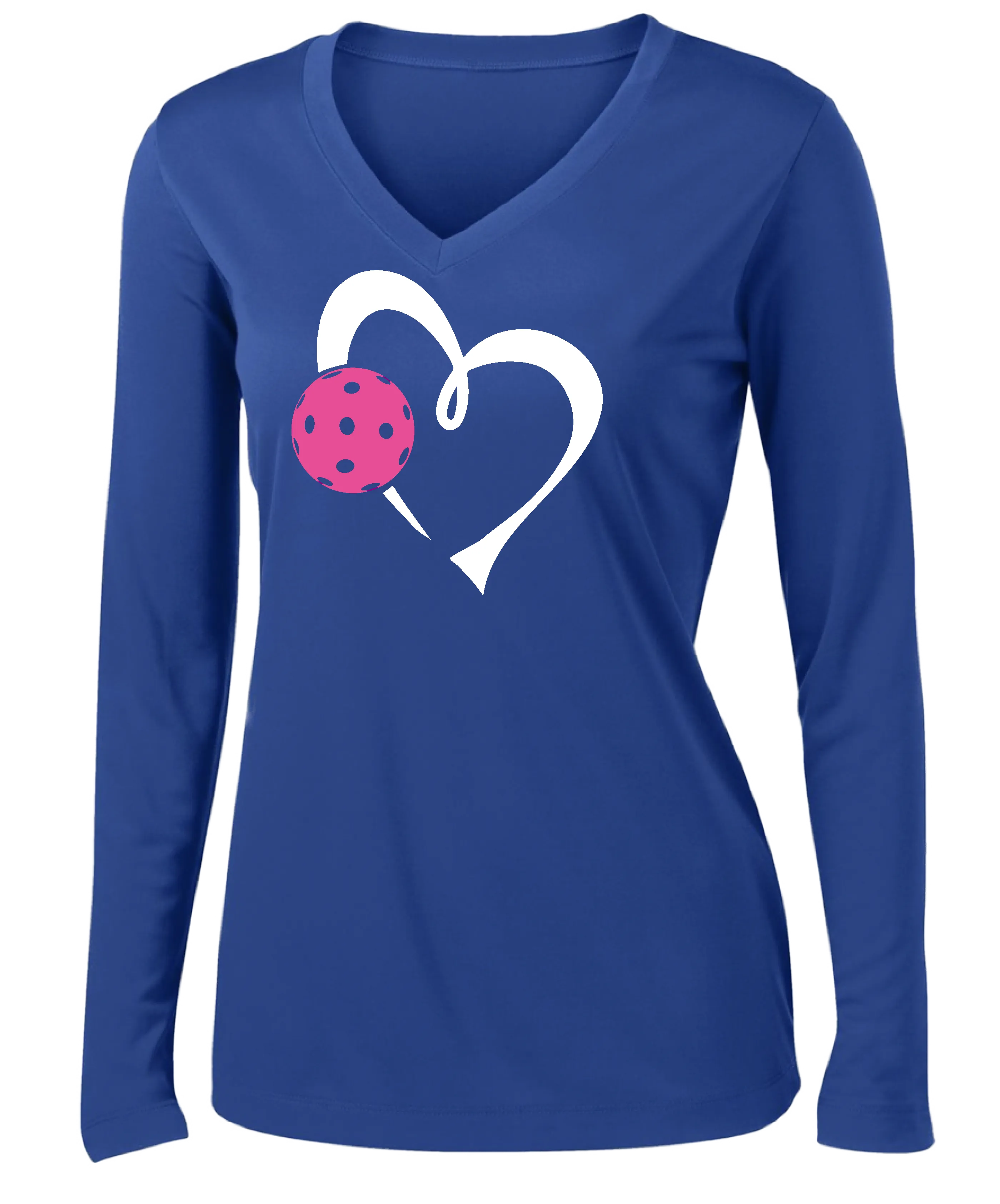 Love Pickleball (Pink) | Women's Long Sleeve V-Neck Pickleball Shirts | 100% Polyester