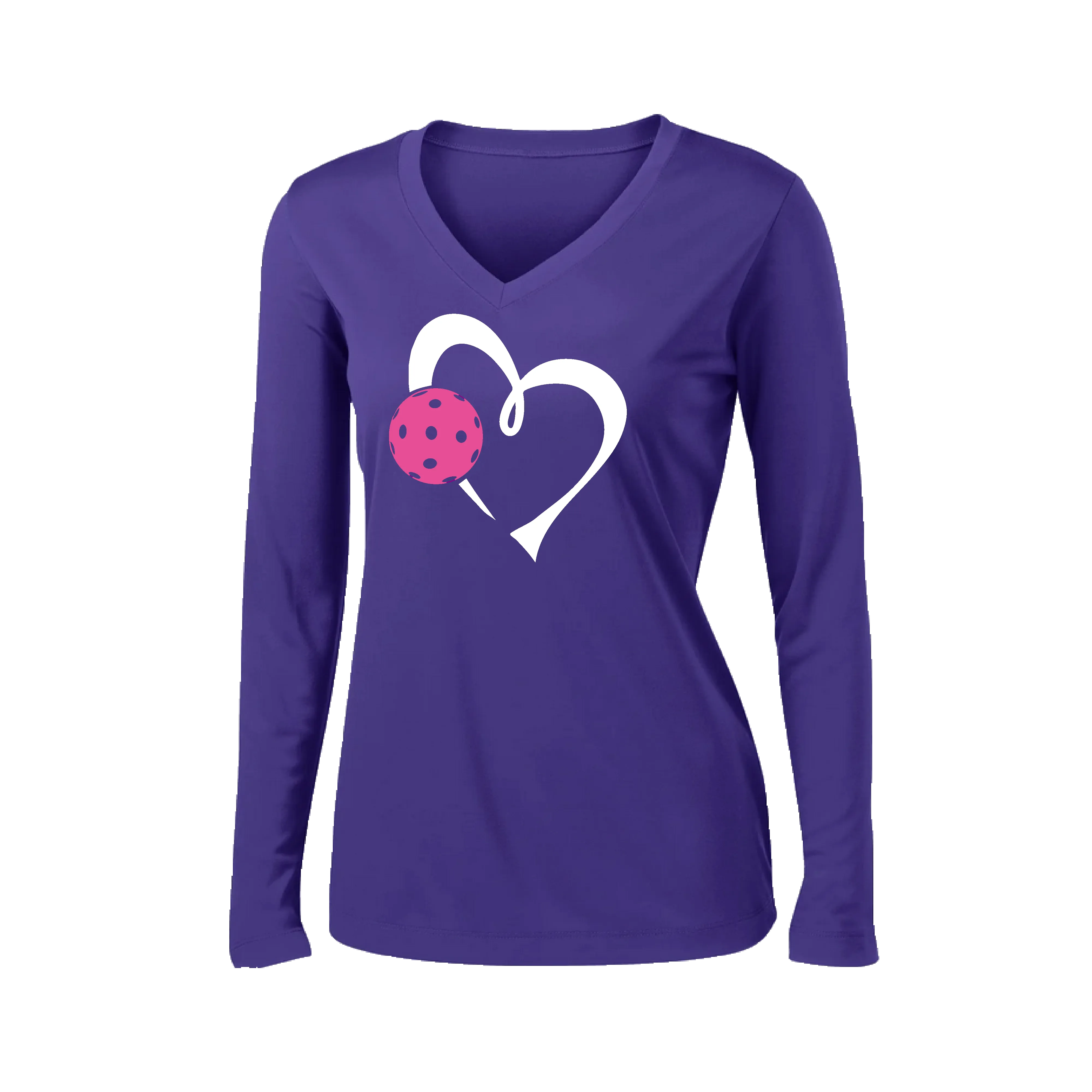 Love Pickleball (Pink) | Women's Long Sleeve V-Neck Pickleball Shirts | 100% Polyester