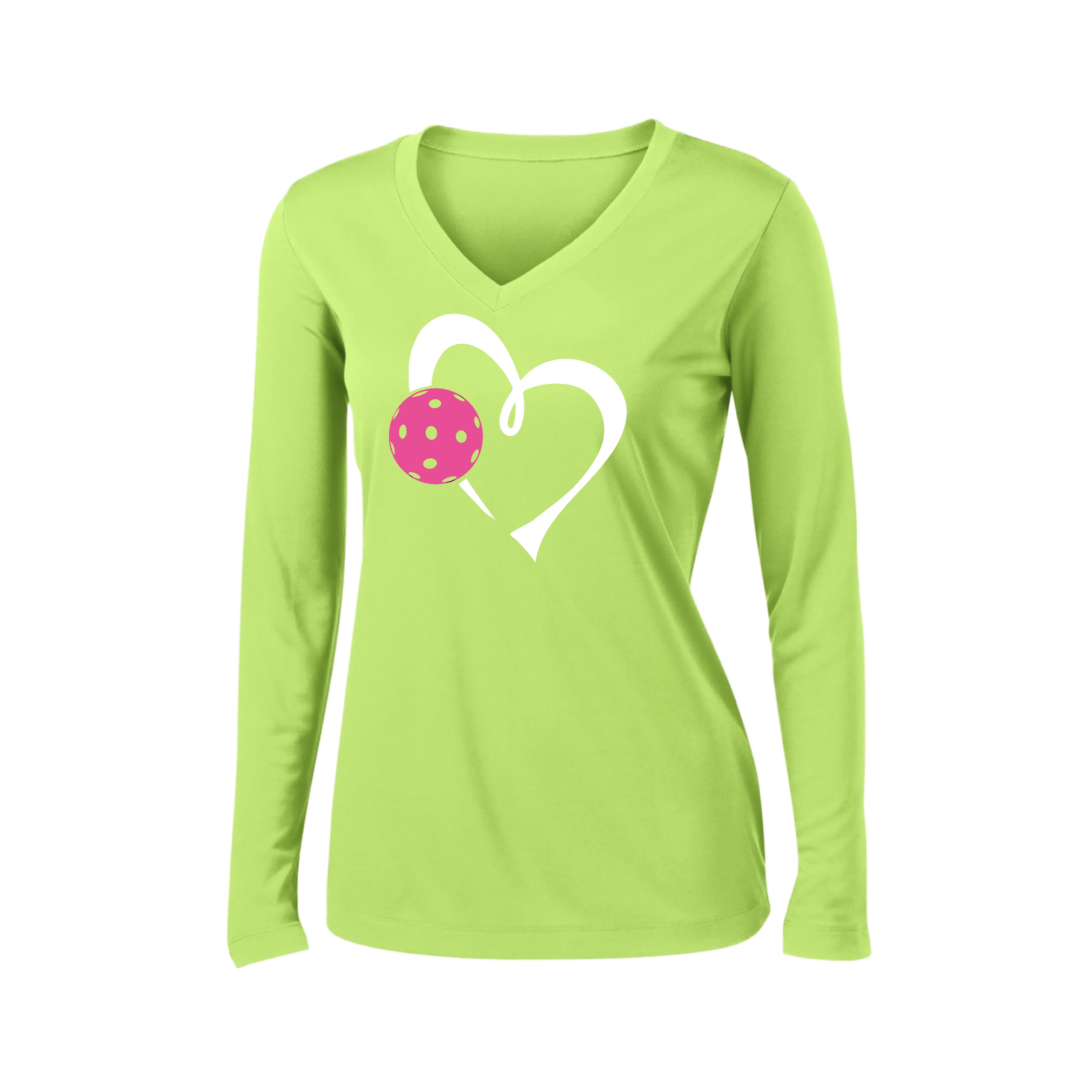 Love Pickleball (Pink) | Women's Long Sleeve V-Neck Pickleball Shirts | 100% Polyester