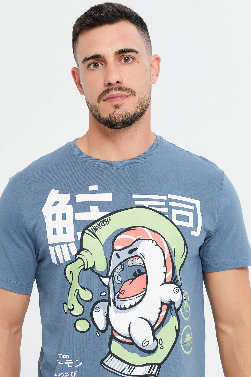 Men Blue Toothpaste Print Graphic T-Shirt