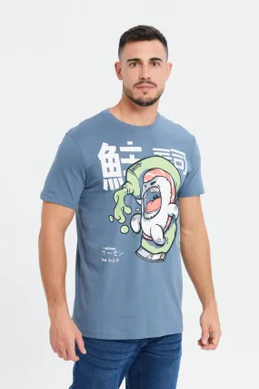 Men Blue Toothpaste Print Graphic T-Shirt