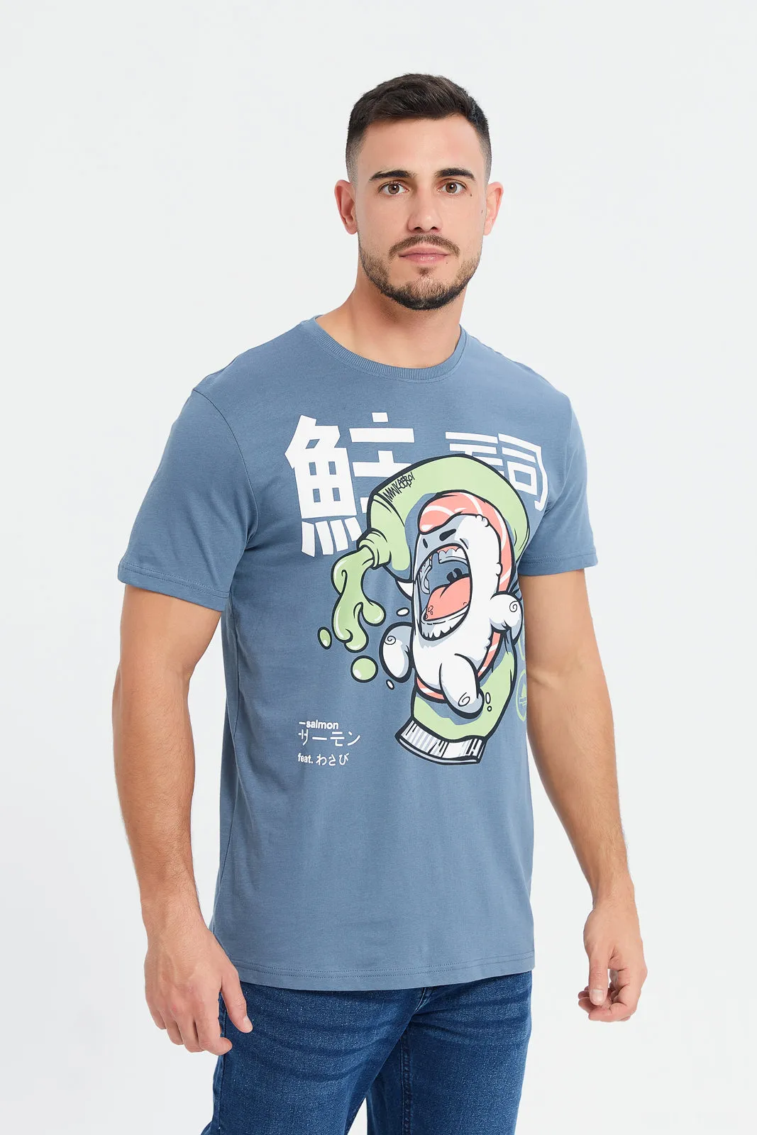 Men Blue Toothpaste Print Graphic T-Shirt