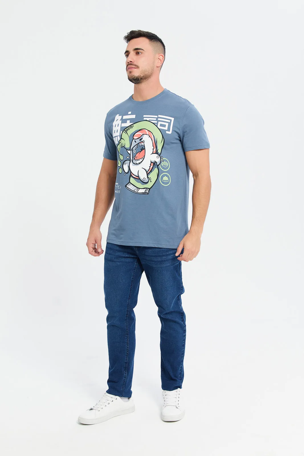 Men Blue Toothpaste Print Graphic T-Shirt