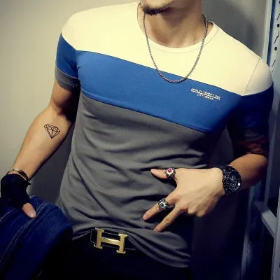 Men Cotton Casual Patchwork Short Sleeve Shirt