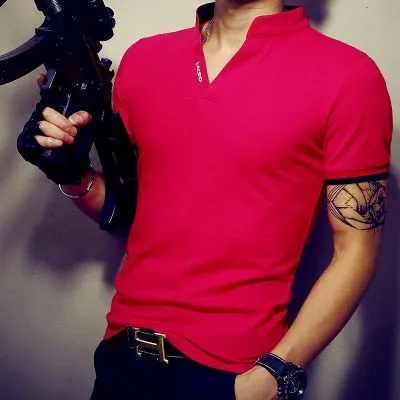 Men Cotton Casual Patchwork Short Sleeve Shirt