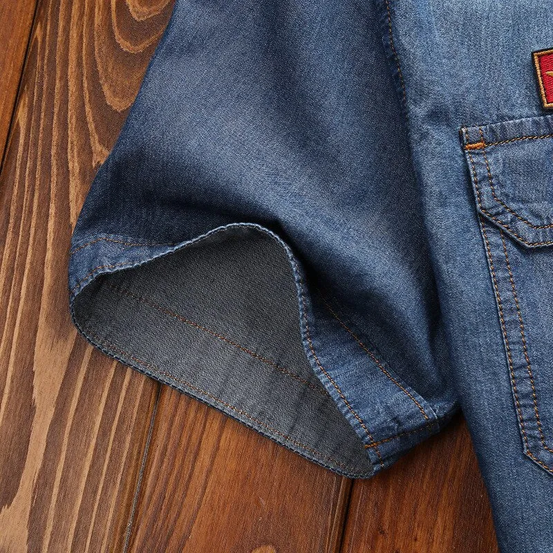 Men Fashion Short Sleeves Denim Jean Shirts