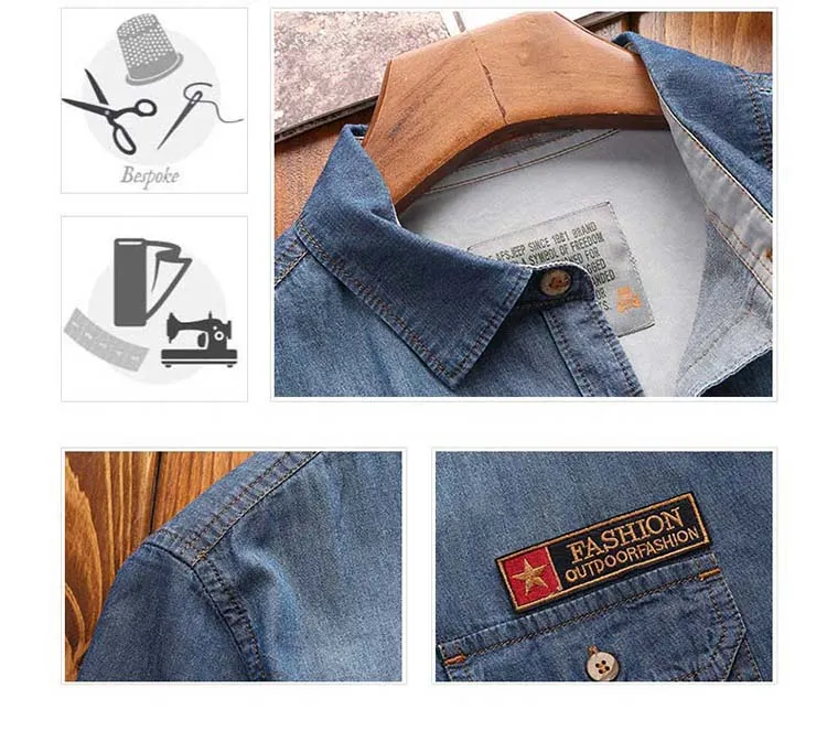 Men Fashion Short Sleeves Denim Jean Shirts