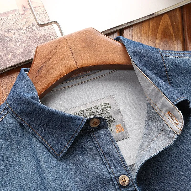 Men Fashion Short Sleeves Denim Jean Shirts