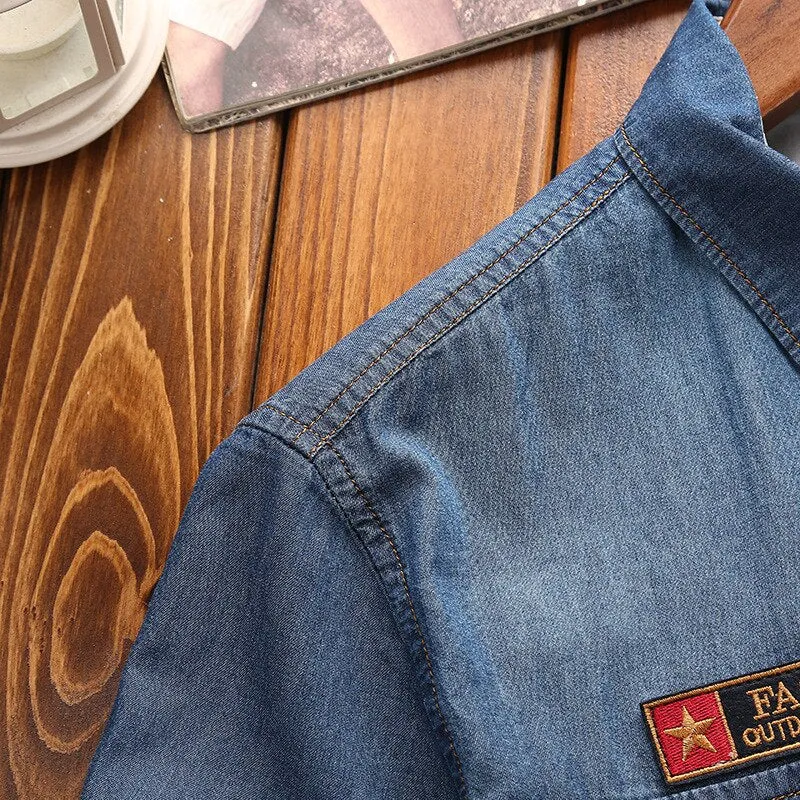 Men Fashion Short Sleeves Denim Jean Shirts