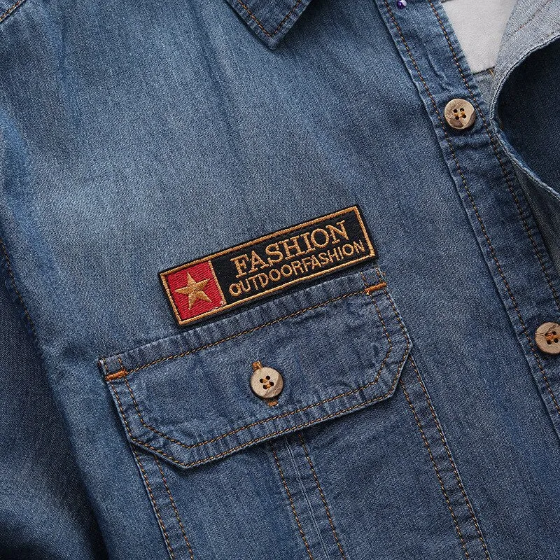 Men Fashion Short Sleeves Denim Jean Shirts