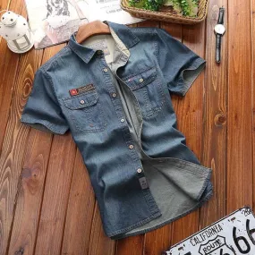 Men Fashion Short Sleeves Denim Jean Shirts
