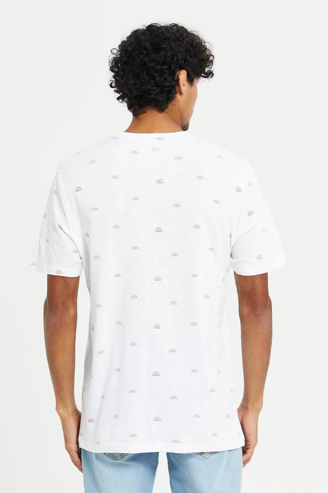 Men White Printed Short Sleeve T-Shirt