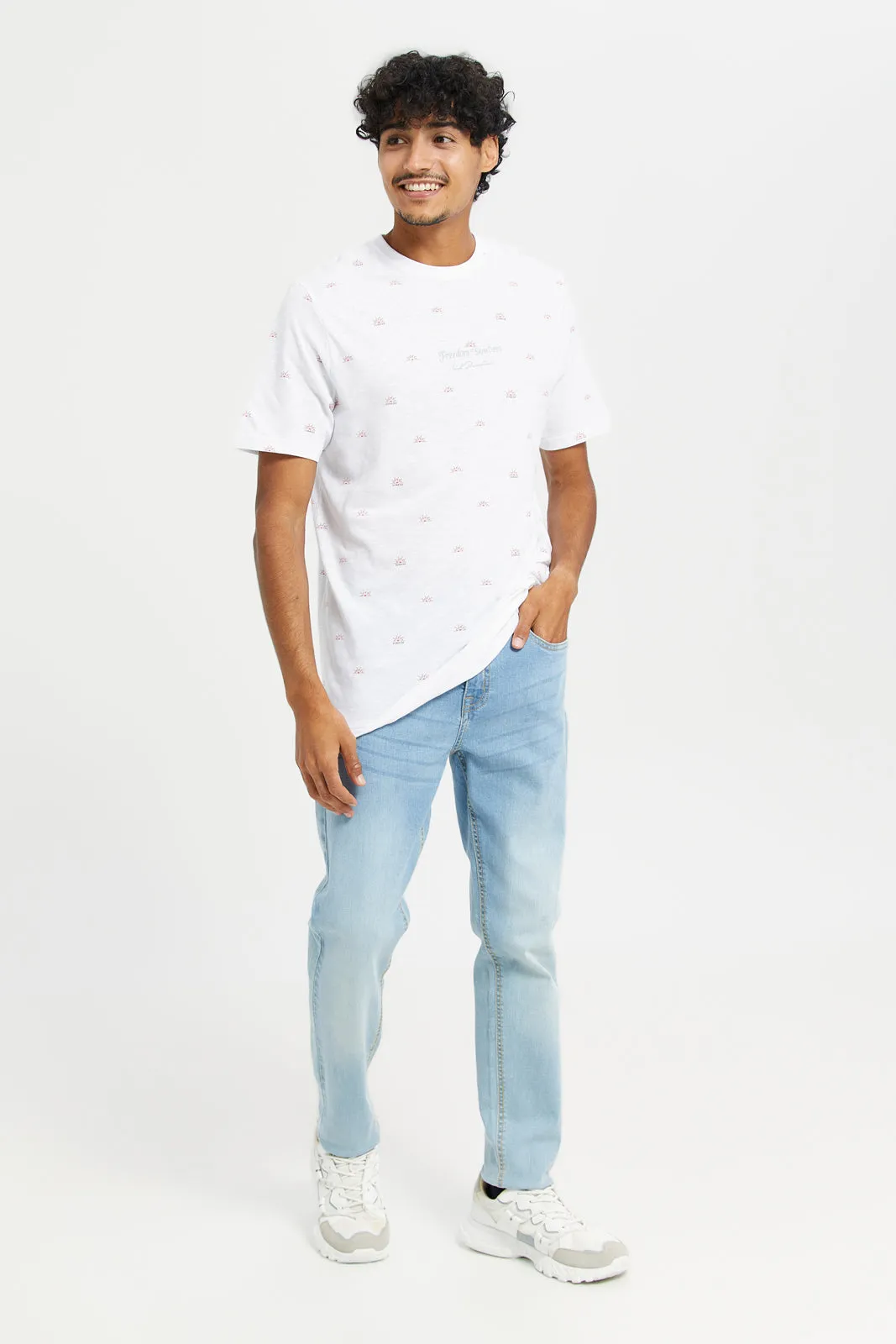 Men White Printed Short Sleeve T-Shirt