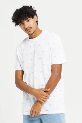 Men White Printed Short Sleeve T-Shirt