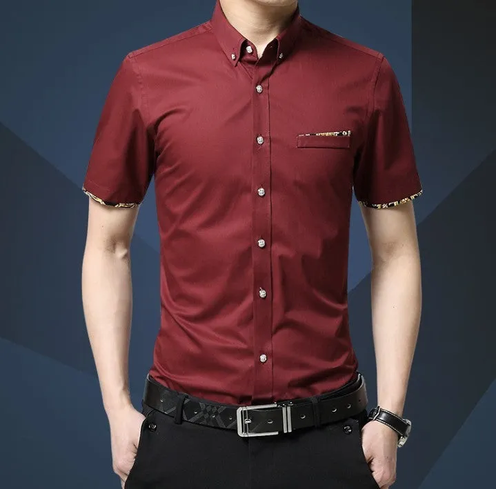 Mens  Short Sleeve Shirt with Floral Details Pocket