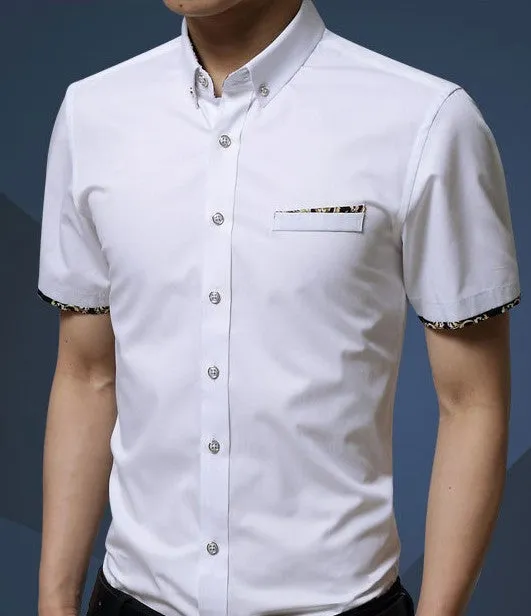 Mens  Short Sleeve Shirt with Floral Details Pocket
