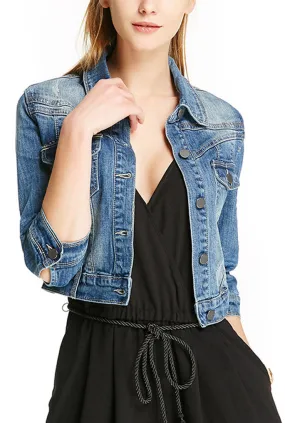 Mid-Sleeve Short Denim Jacket