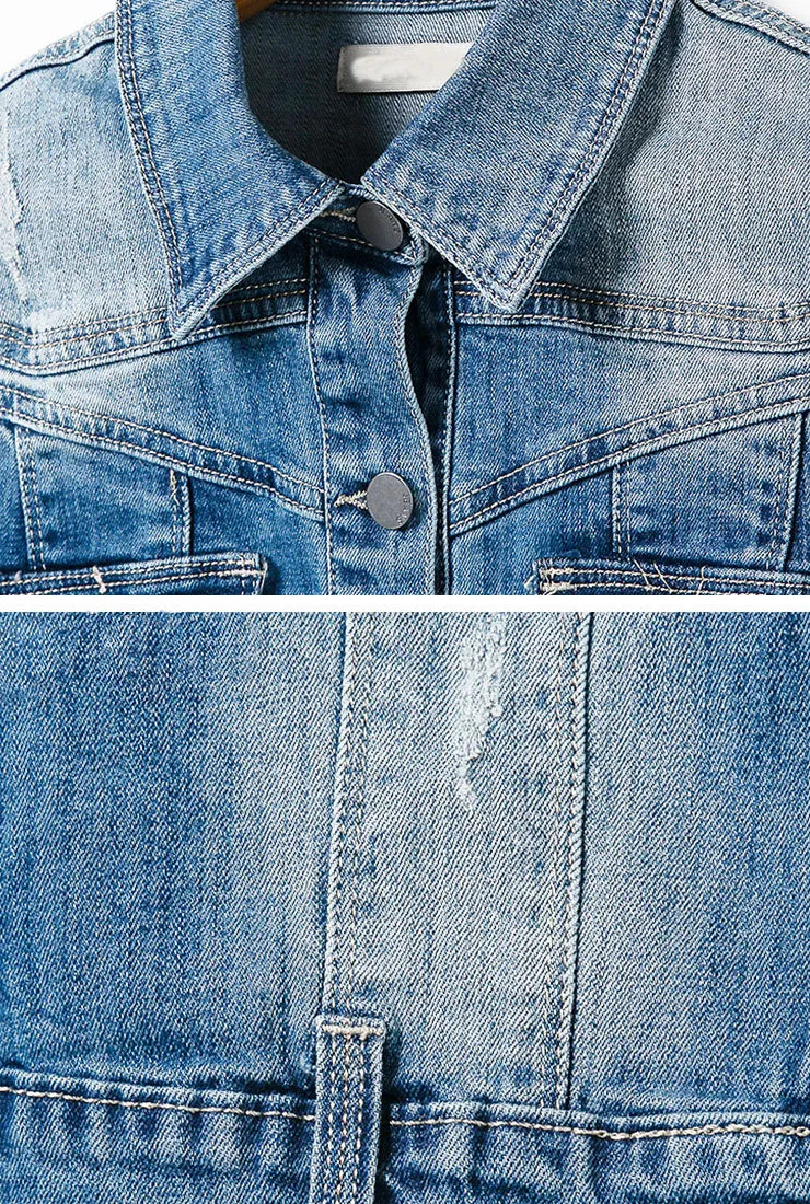 Mid-Sleeve Short Denim Jacket