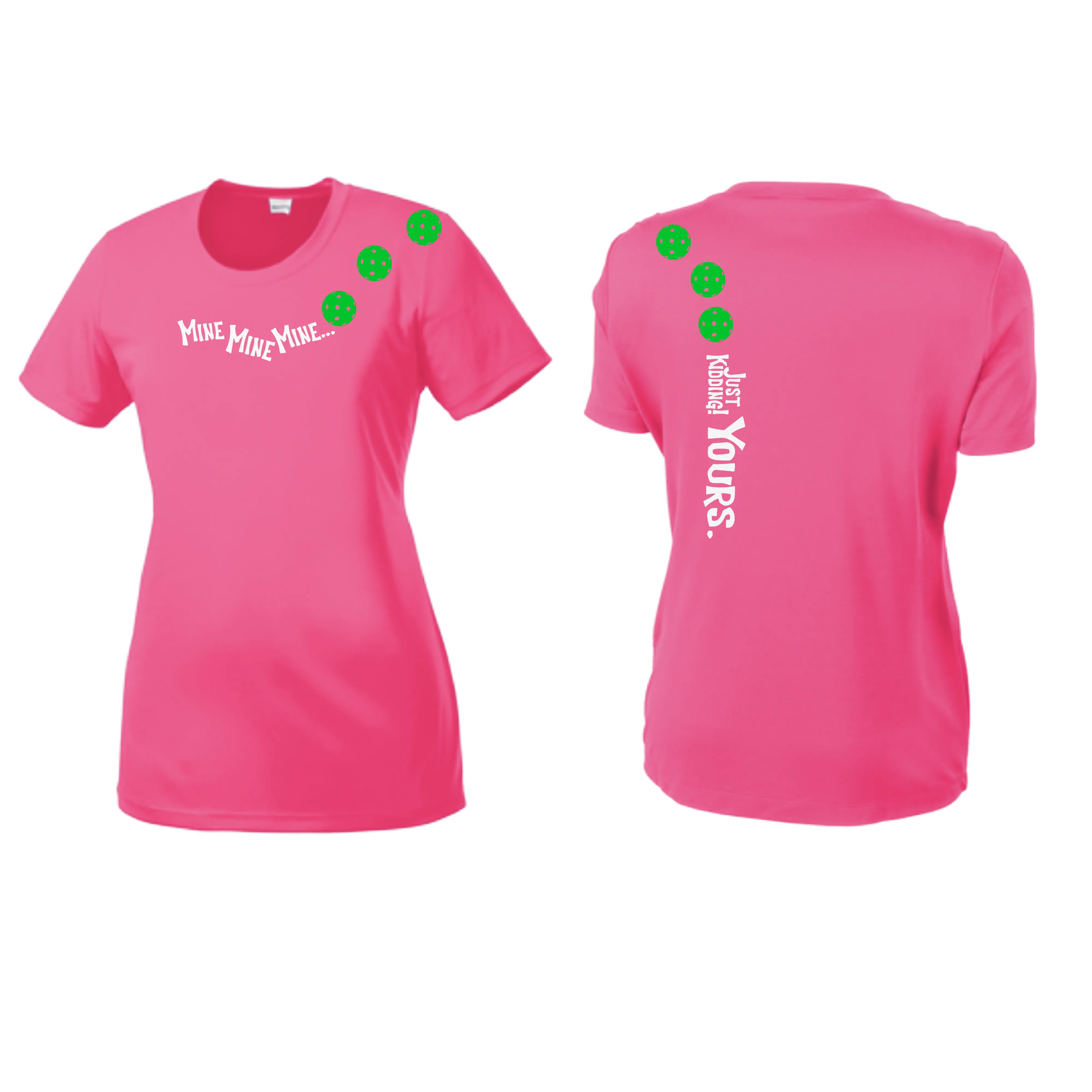 Mine JK Yours (Pickleballs Cyan Green Orange) | Women’s Short Sleeve Crewneck Pickleball Shirts | 100% Polyester