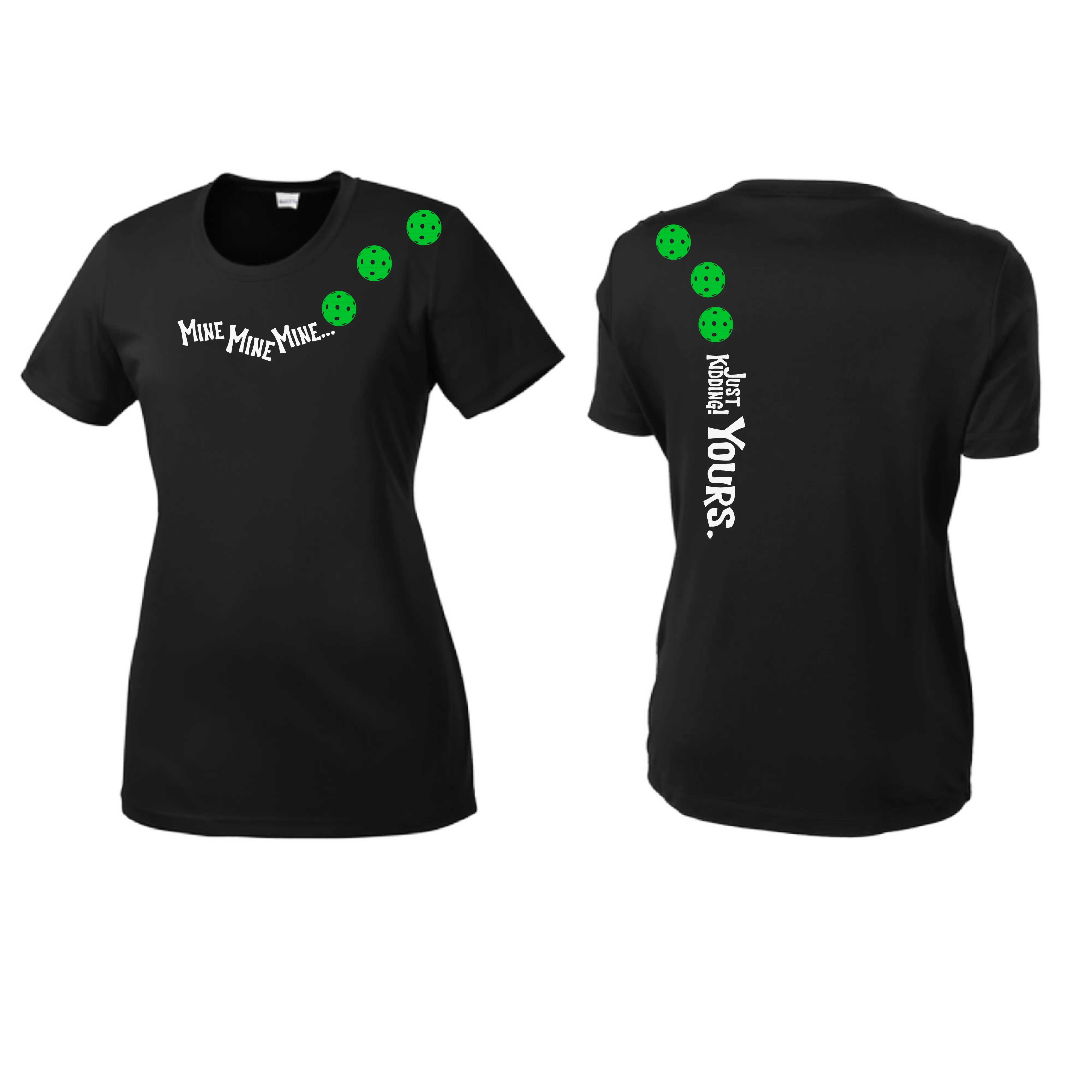 Mine JK Yours (Pickleballs Cyan Green Orange) | Women’s Short Sleeve Crewneck Pickleball Shirts | 100% Polyester