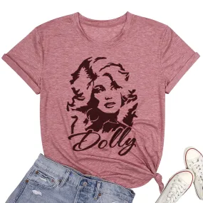 NEW Dolly Graphic T Shirt Women Casual Summer Short Sleeve Tops Band Music Lovers TV Show Tees, Pink, Sz M