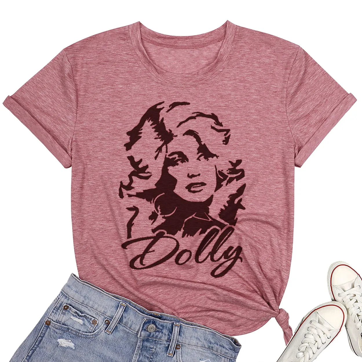NEW Dolly Graphic T Shirt Women Casual Summer Short Sleeve Tops Band Music Lovers TV Show Tees, Pink, Sz M