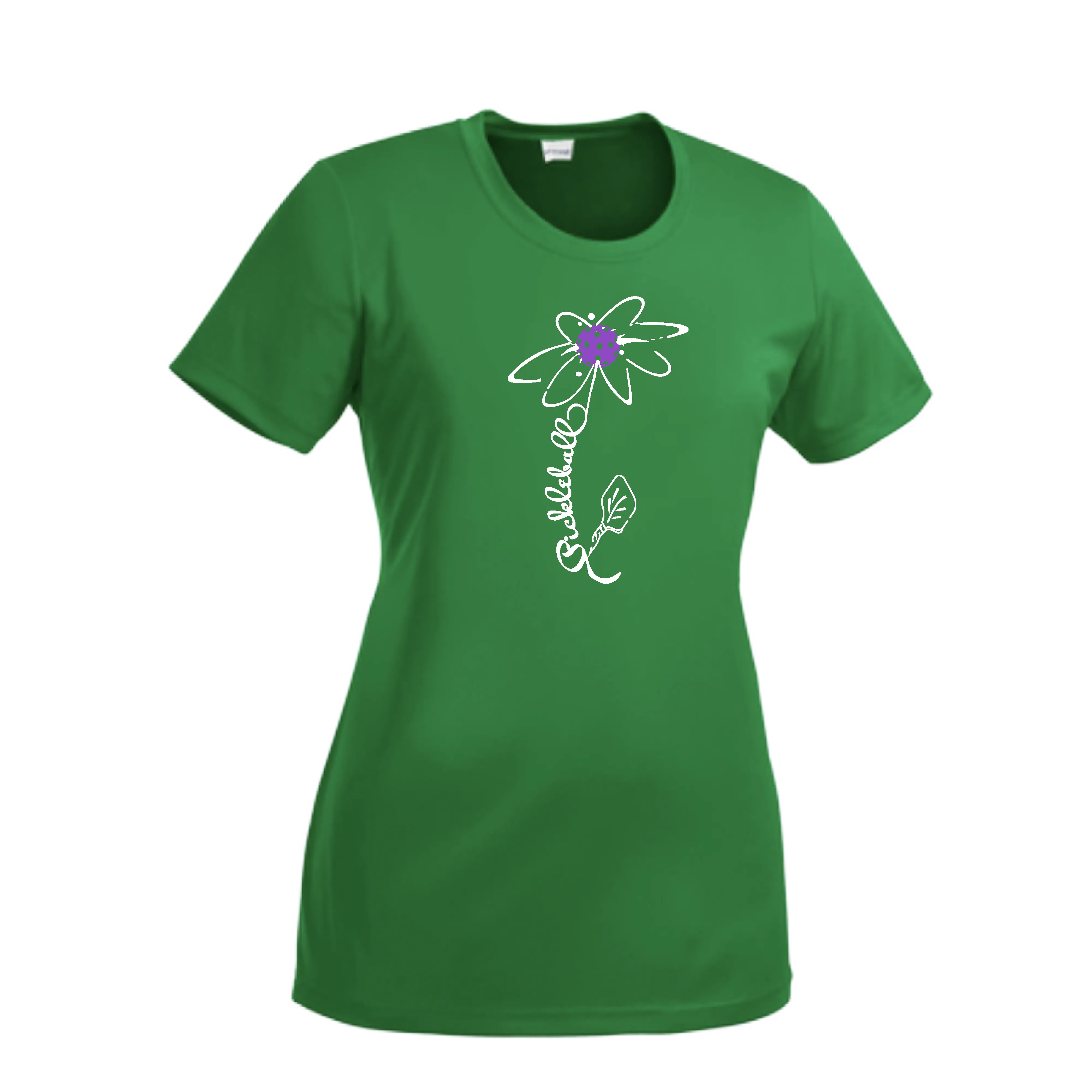 Pickleball Flower (Pink Purple Rainbow) | Women’s Short Sleeve Crewneck Pickleball Shirts | 100% Polyester