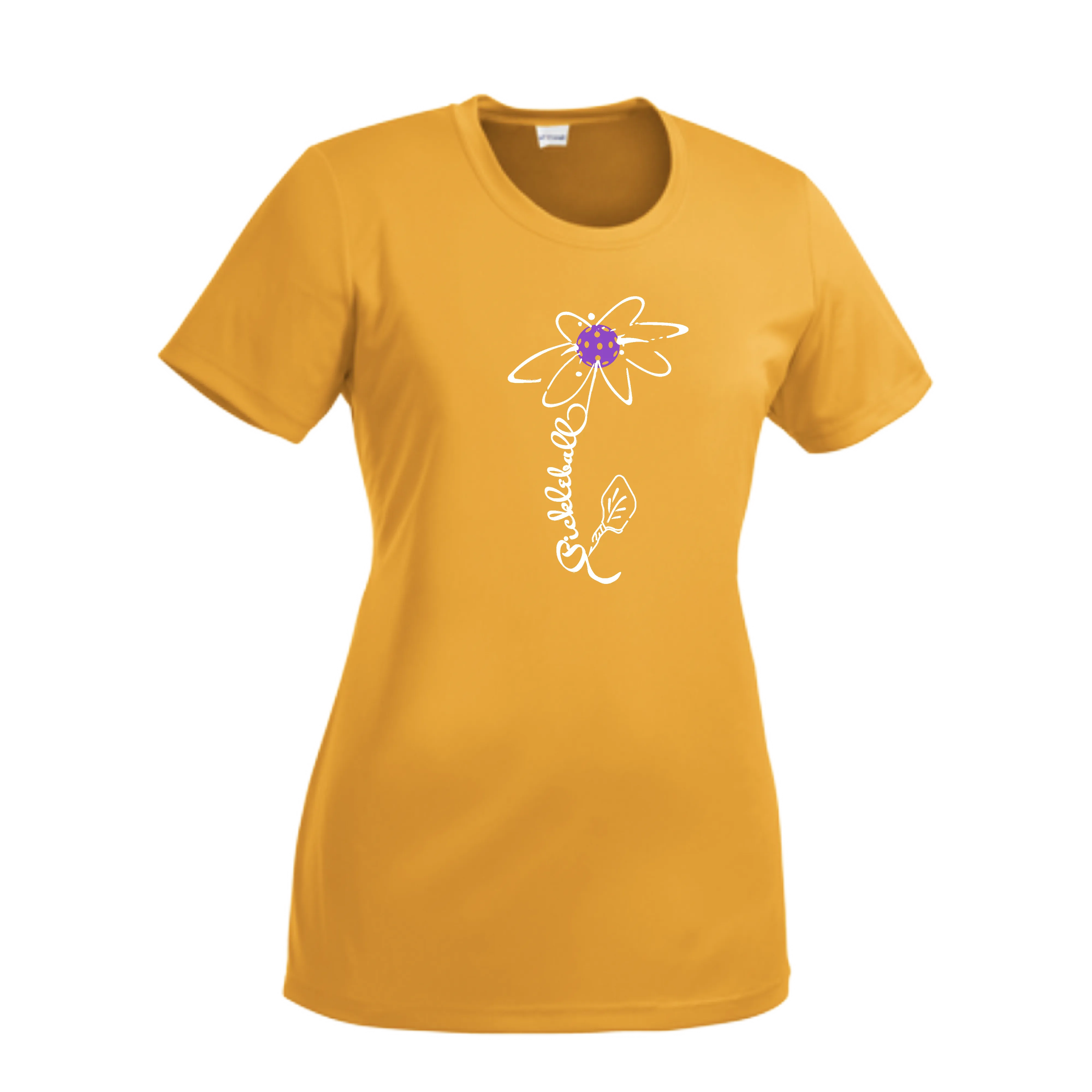 Pickleball Flower (Pink Purple Rainbow) | Women’s Short Sleeve Crewneck Pickleball Shirts | 100% Polyester
