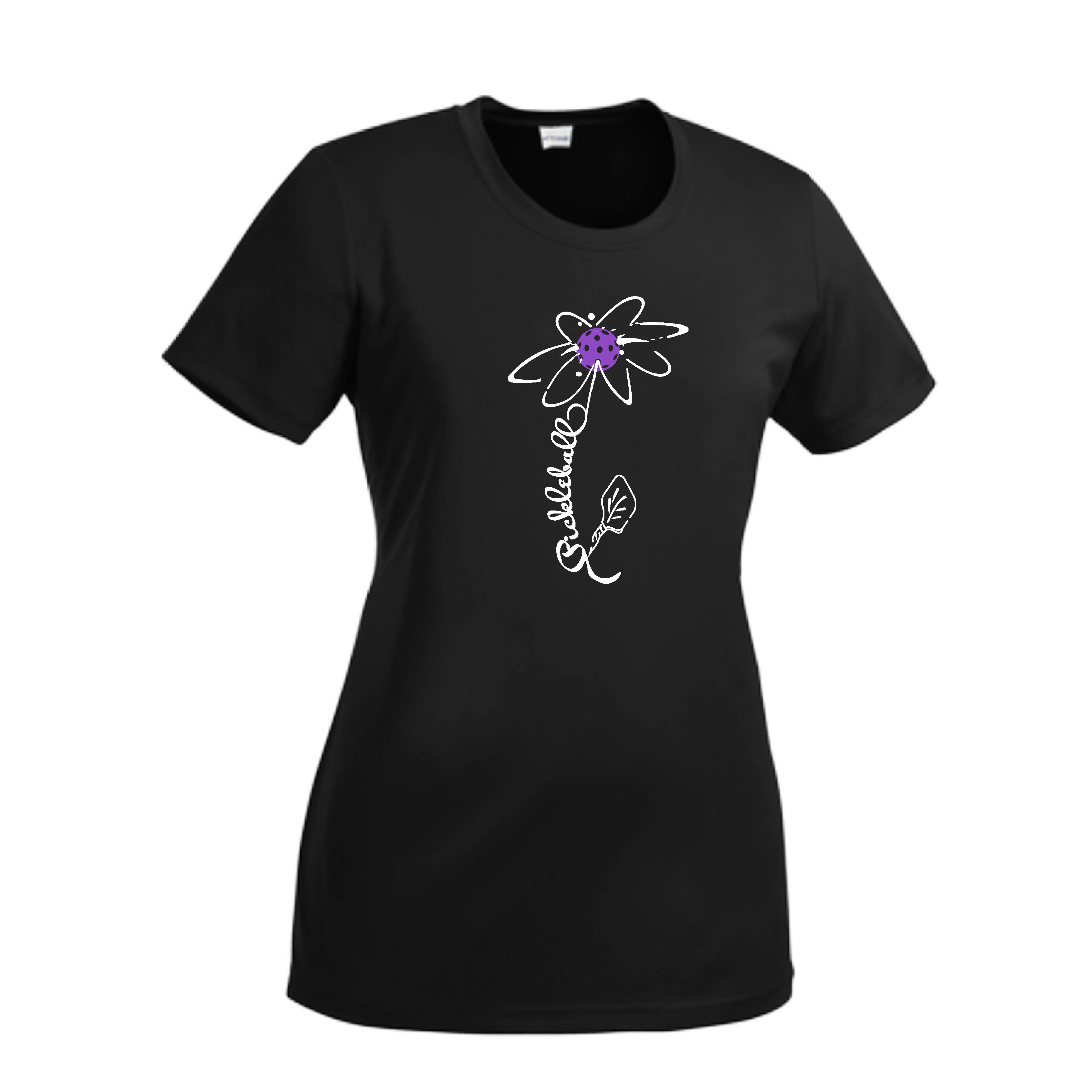 Pickleball Flower (Pink Purple Rainbow) | Women’s Short Sleeve Crewneck Pickleball Shirts | 100% Polyester