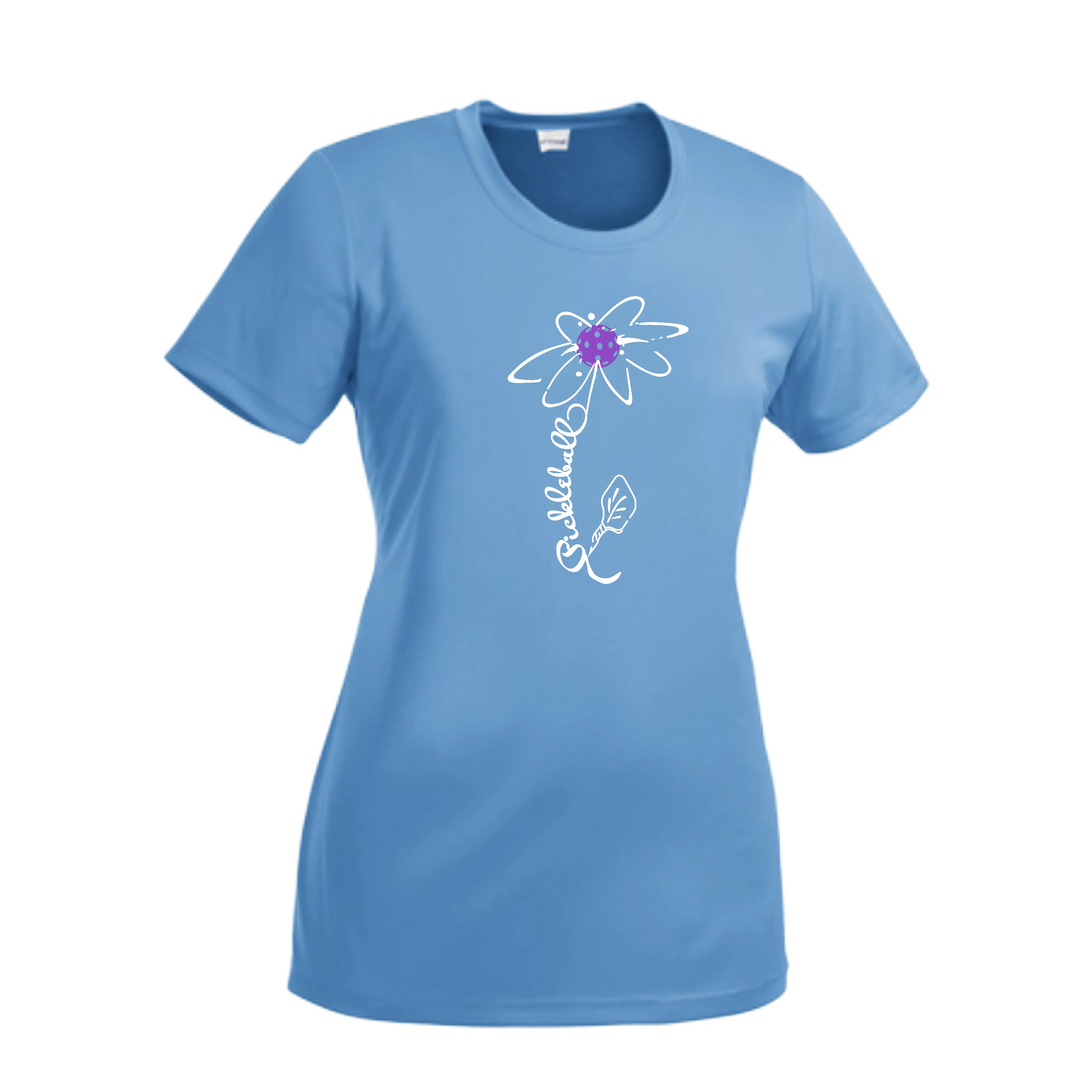 Pickleball Flower (Pink Purple Rainbow) | Women’s Short Sleeve Crewneck Pickleball Shirts | 100% Polyester