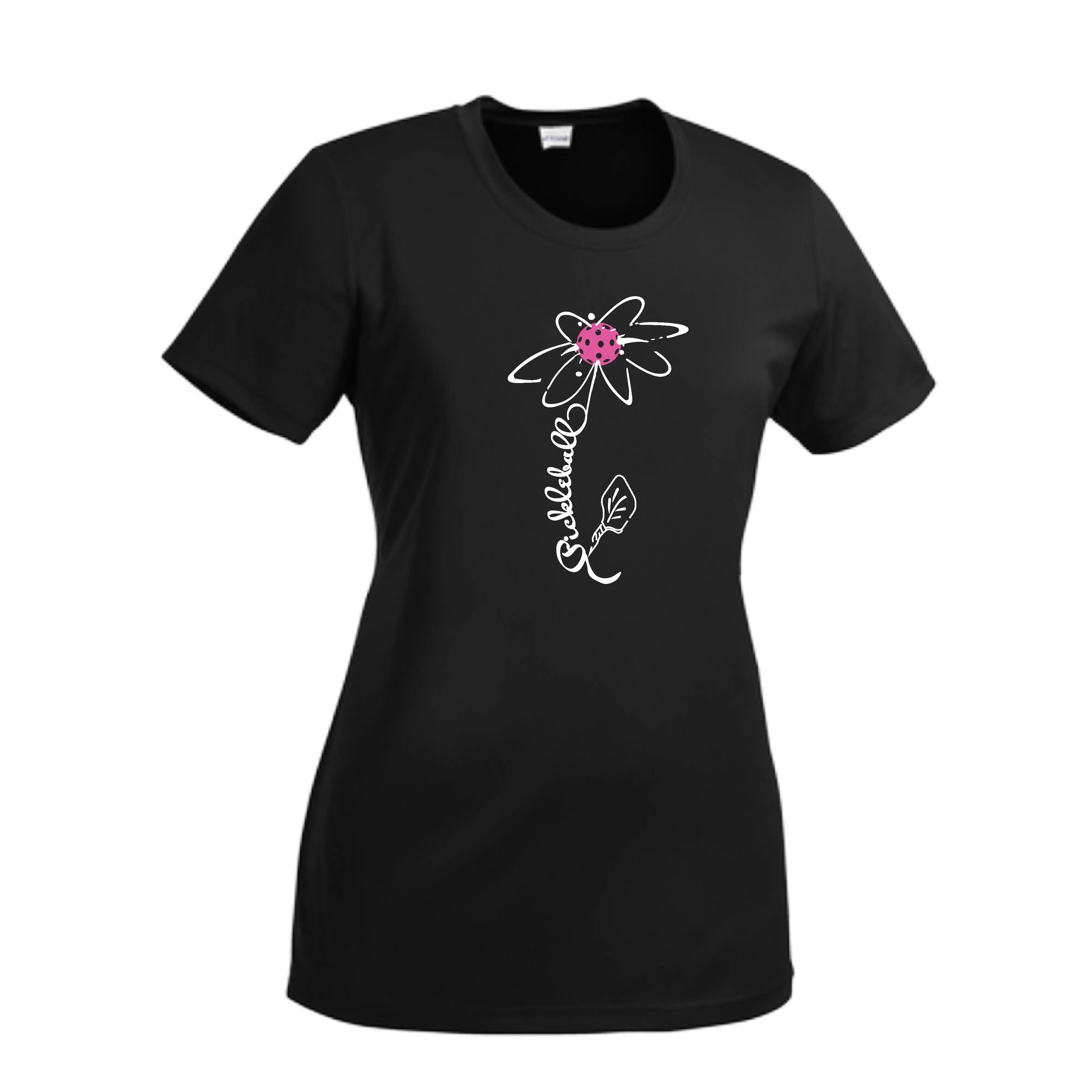 Pickleball Flower (Pink Purple Rainbow) | Women’s Short Sleeve Crewneck Pickleball Shirts | 100% Polyester