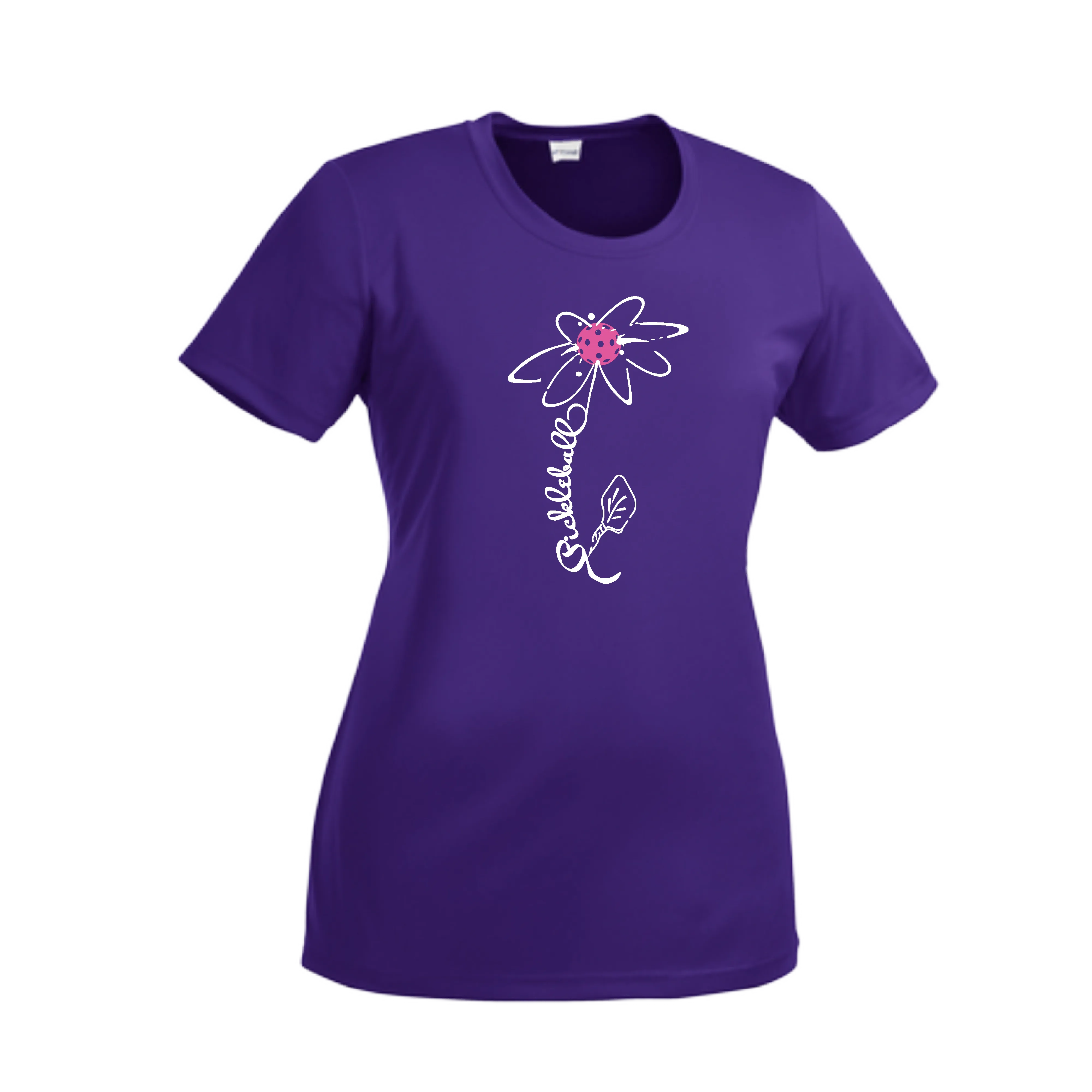 Pickleball Flower (Pink Purple Rainbow) | Women’s Short Sleeve Crewneck Pickleball Shirts | 100% Polyester