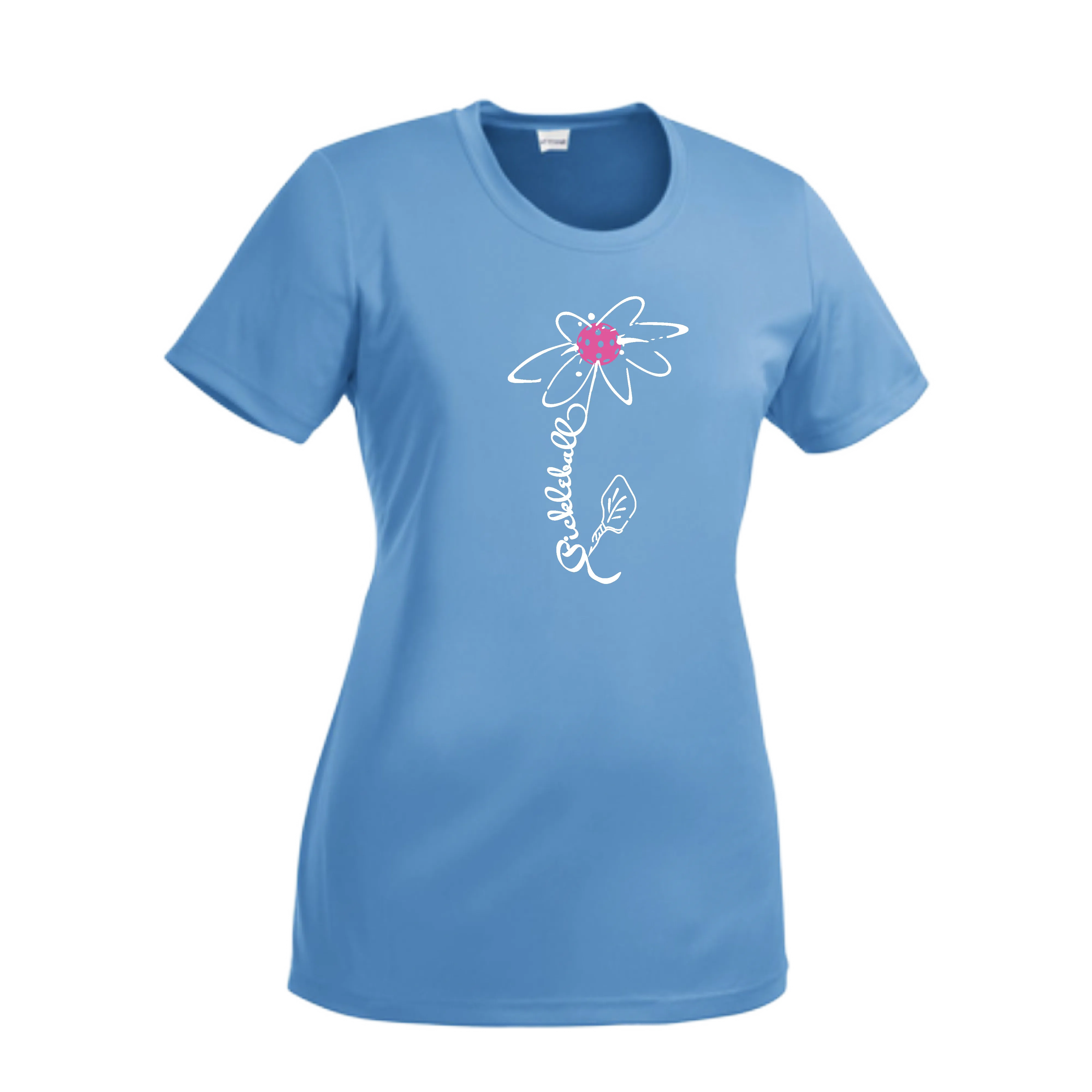 Pickleball Flower (Pink Purple Rainbow) | Women’s Short Sleeve Crewneck Pickleball Shirts | 100% Polyester