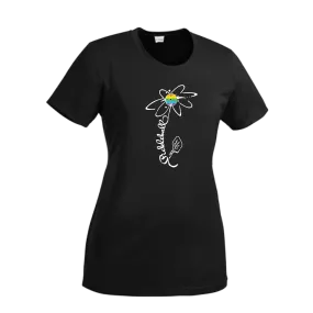 Pickleball Flower (Pink Purple Rainbow) | Women’s Short Sleeve Crewneck Pickleball Shirts | 100% Polyester