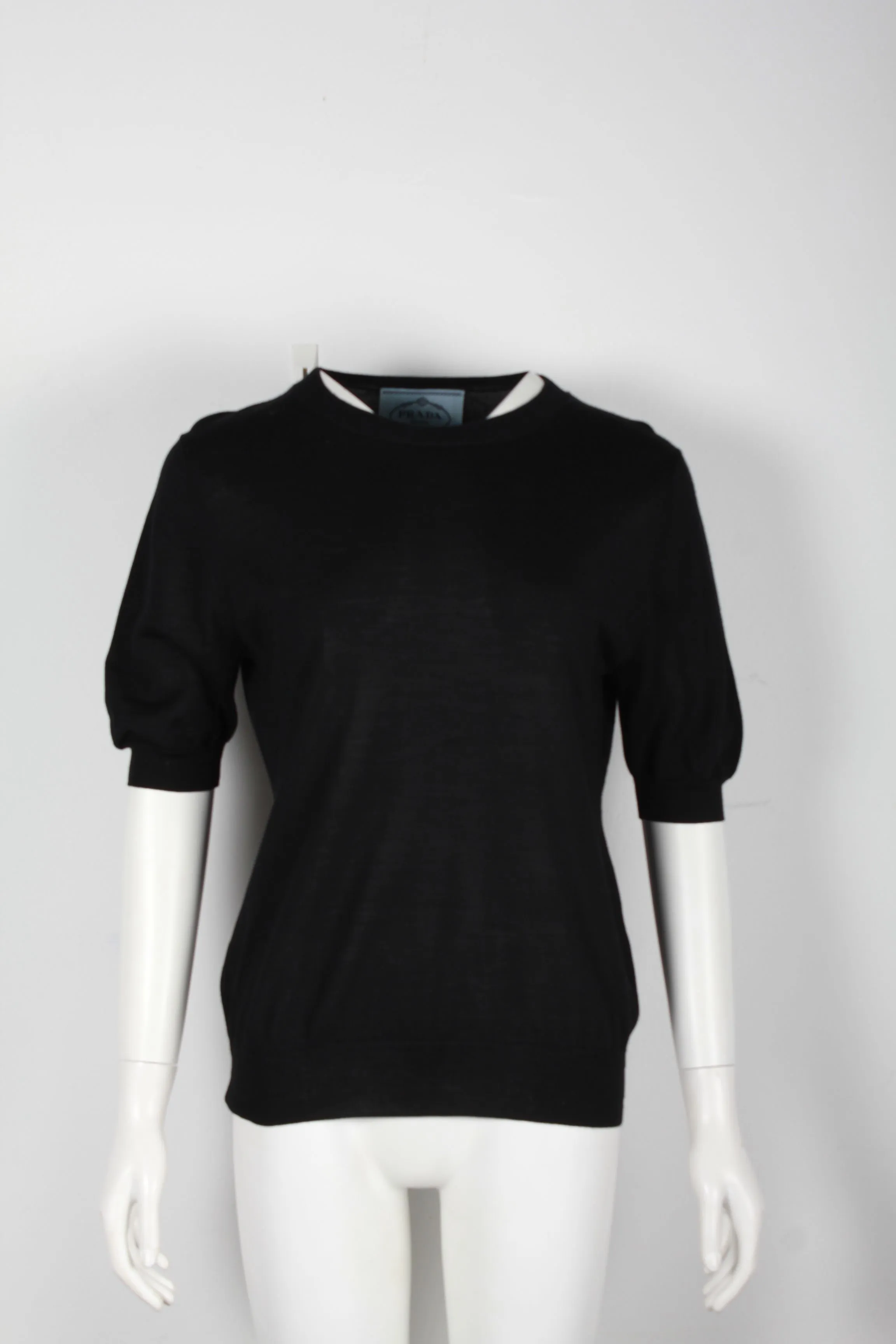 Prada Knit Short Sleeve Top in Black Cotton