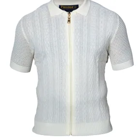 Prestige CMK-388 Full Zip Short Sleeve Knit Cream