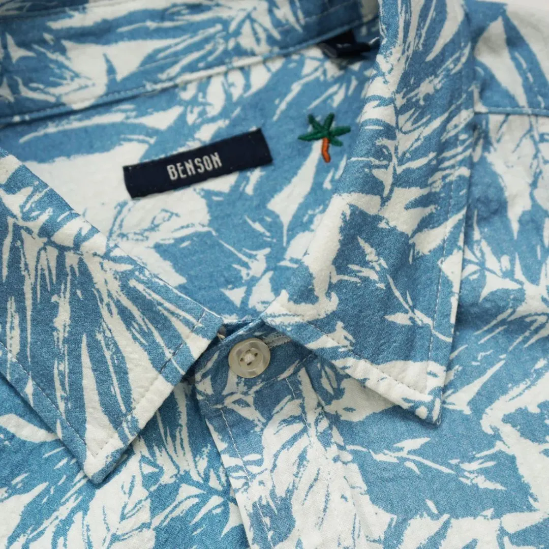 Reynolds Short Sleeve Seersucker Shirt (Blue Leaves)